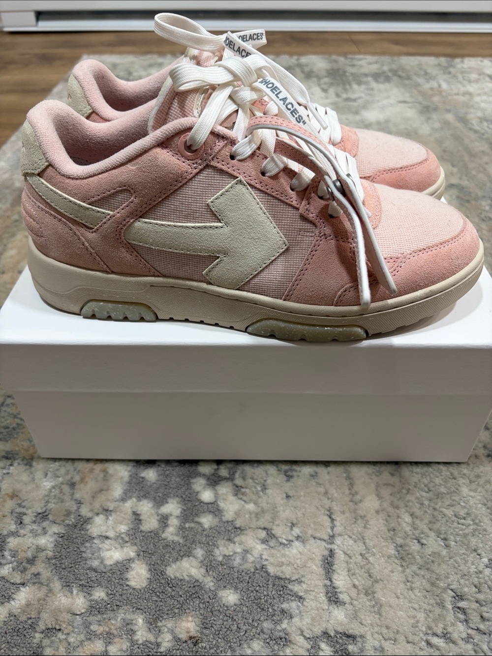 Off-White out of office Pink and Cream Suede sneakers